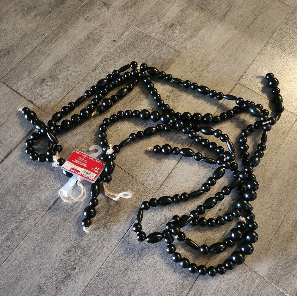 Long Black Beaded Necklace Strand New